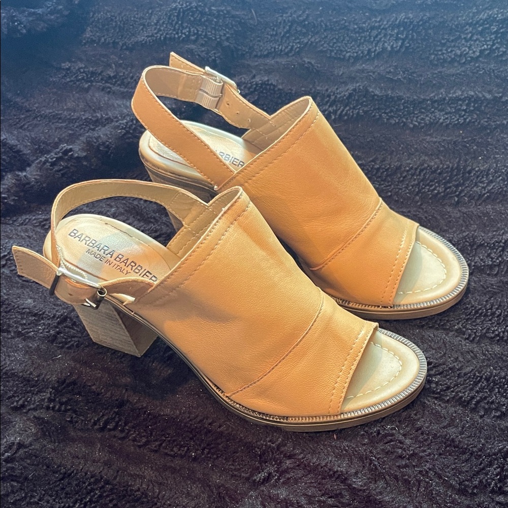 Barbara Barbieri Leather Tan Open-Toe Heels